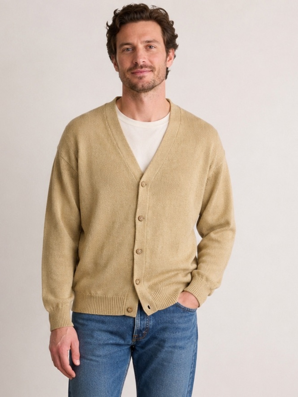 Vintage Knightsbridge mens size XL beige cardigan grandpacore
